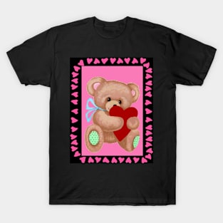 Valentine Teddy Bear Cartoon Fantasy Abstract Print T-Shirt